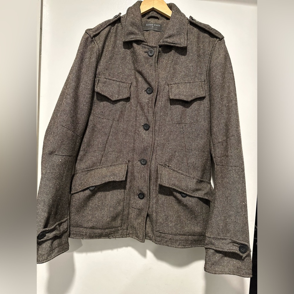 Rogue State men’s tweed military pea coat -